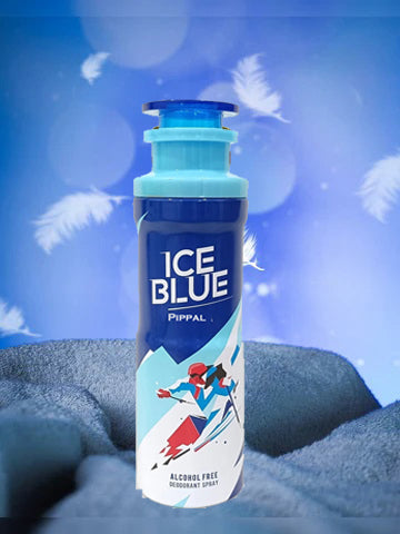 Ice Blue alcohol-free deodorant spray and 9ml pure perfume by 6255, displayed in a sleek pack with blue and clear bottles.