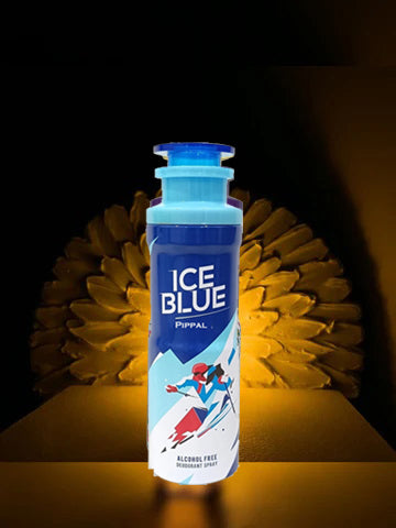 Ice Blue alcohol-free deodorant spray and 9ml pure perfume by Kareem in a 200ml pack, featuring fresh and invigorating scents.