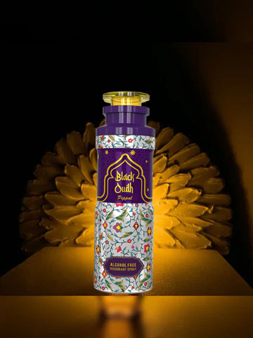 Black Oudh alcohol-free deodorant spray and blue star concentrated attar perfumes in a 3-pack, featuring luxurious fragrance bottles.