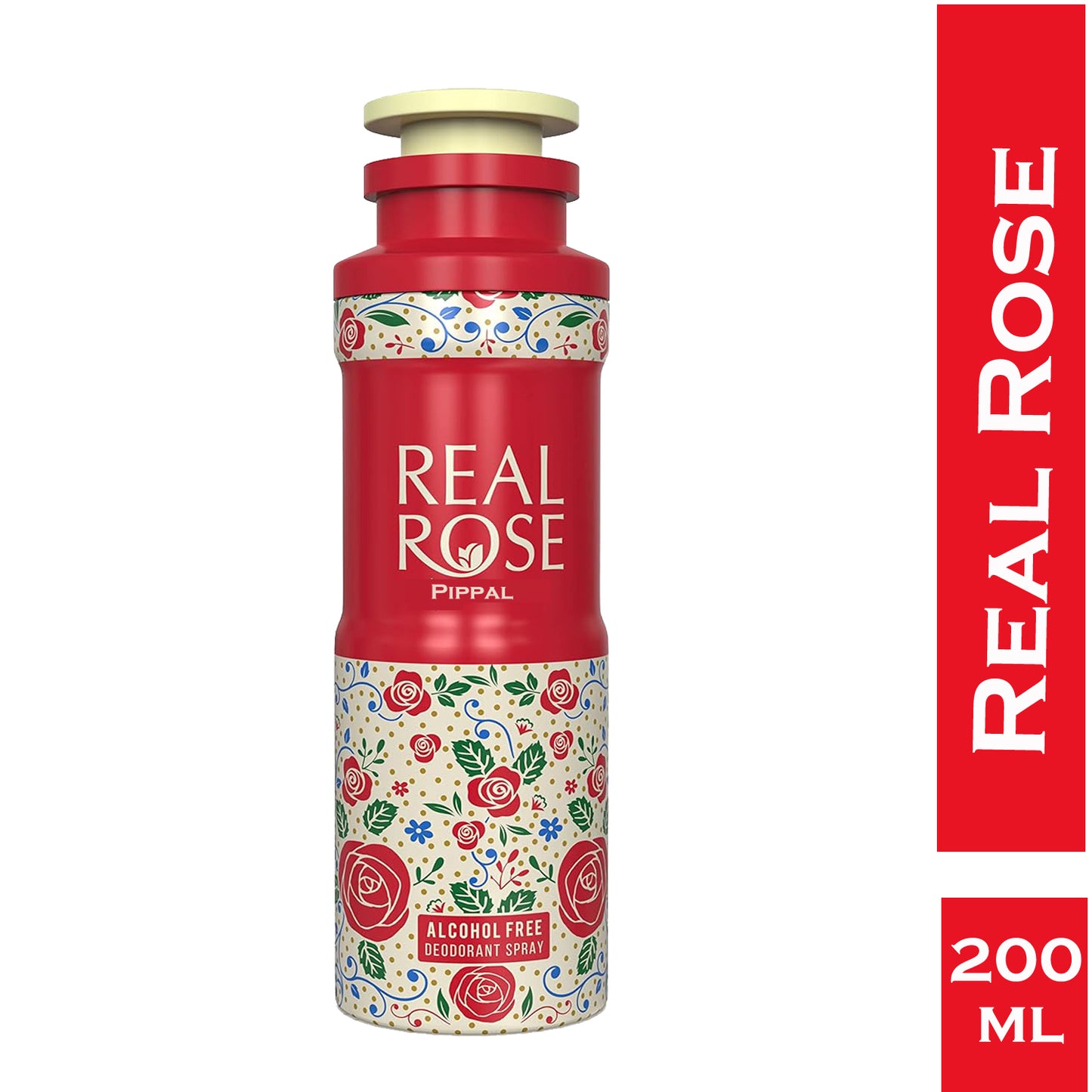 Real Rose alcohol-free deodorant spray by 6255, 200ml bottle, featuring a floral rose scent and sleek packaging.