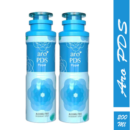 Aro PDS alcohol-free deodorant spray bottle, 200ml, with scent details visible, in a pack of two from the 6255 brand.