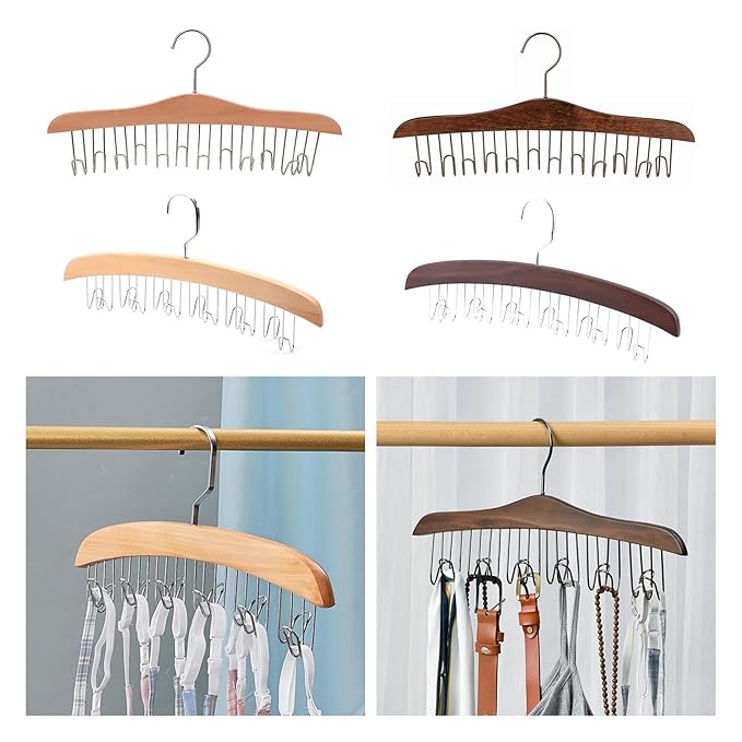 Anti-slip multipurpose clothes hanger with round hooks for belts, shawls, purses, and scarves by 19357.