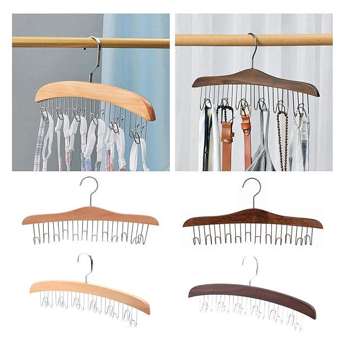 Multipurpose clothes hanger with anti-slip round hooks for belts, scarves, purses, and shawls, by 19357.