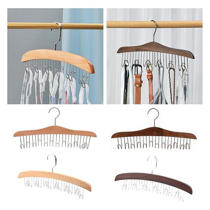 Multipurpose clothes hanger with anti-slip round hooks for belts, scarves, purses, and shawls, by 19357.