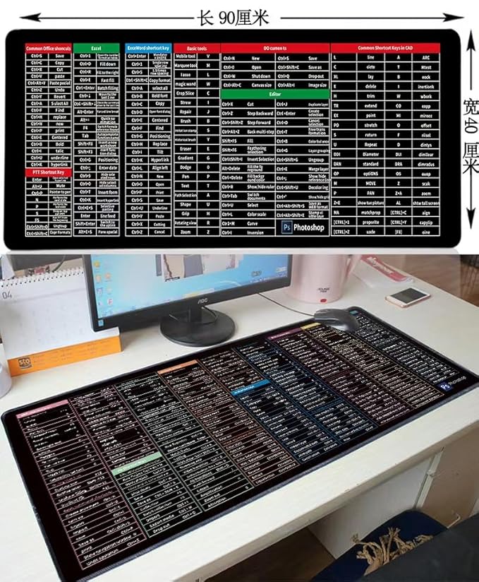 4485 Quick Key Super Large Anti-Slip Keyboard Pad with office software shortcuts pattern and non-slip base