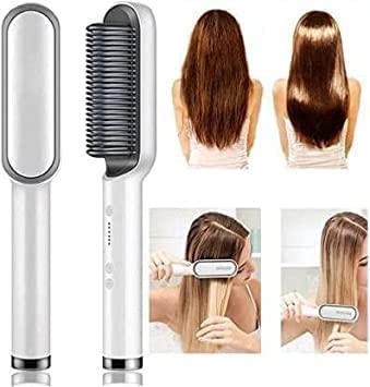 Multi-color hair straightener brush by 19357 with PTC heating, 5 temperature settings, suitable for women and men.