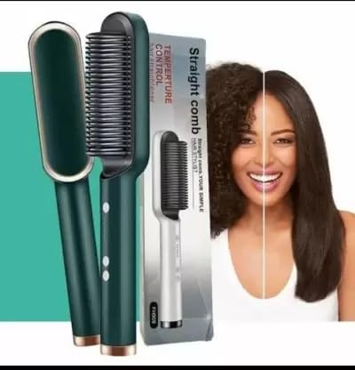 Multi-color electric hair straightener brush for women and men with PTC heating and 5 temperature controls.