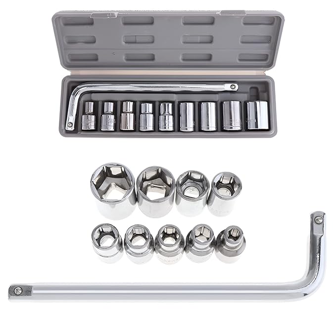 Set of 10 socket handle hand tools for home DIY, auto maintenance, and vehicle repair, featuring durable metal construction.
