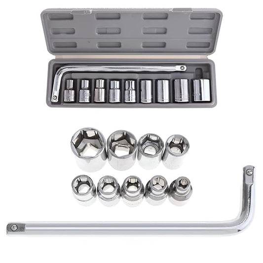 Set of 10 socket handle hand tools for home DIY, auto maintenance, and vehicle repair, featuring durable metal construction.