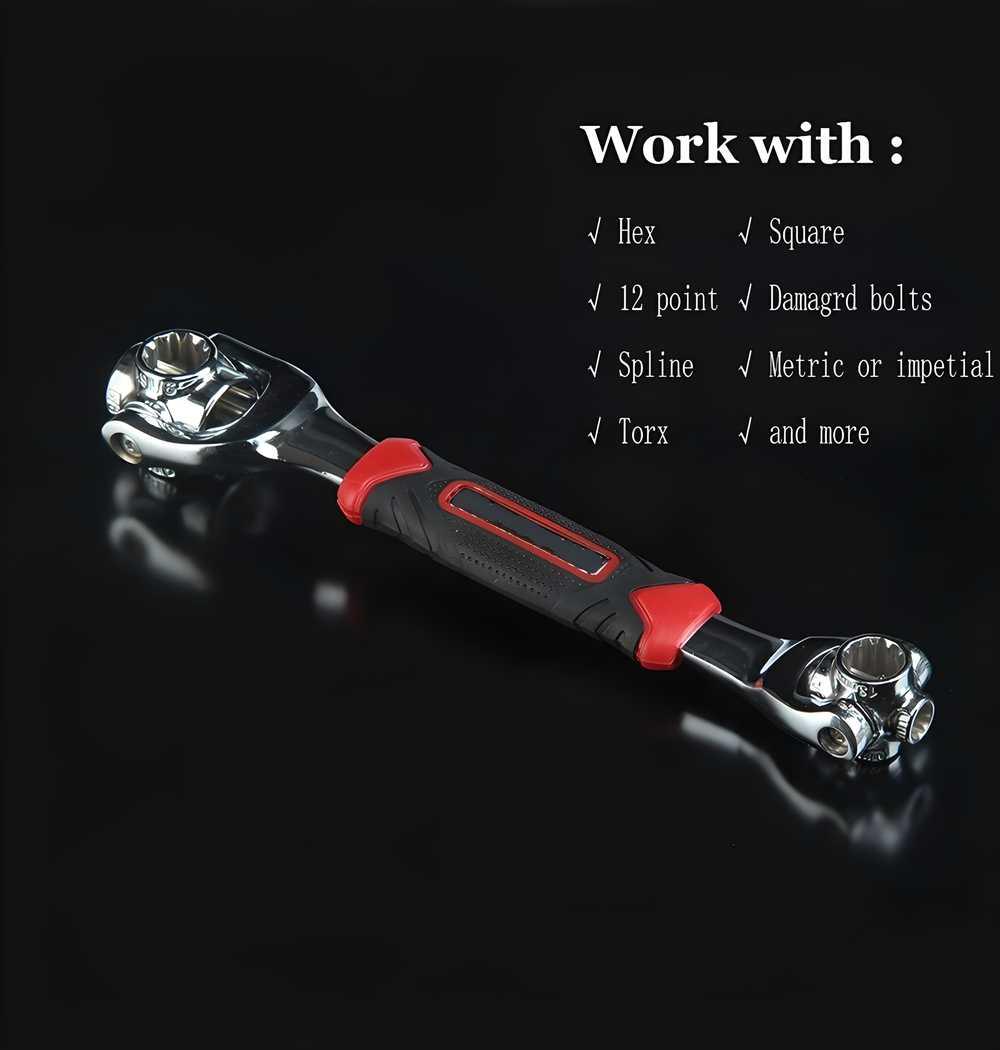 Universal 48-in-1 stainless steel spanner from 18057, versatile hand tool with adjustable wrench and multiple socket sizes.