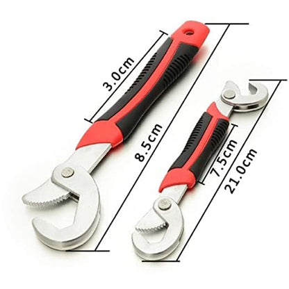 Set of two 18057 stainless steel adjustable universal wrenches with open-end grips, 9mm to 32mm, versatile hand tools for kitchen and repair.