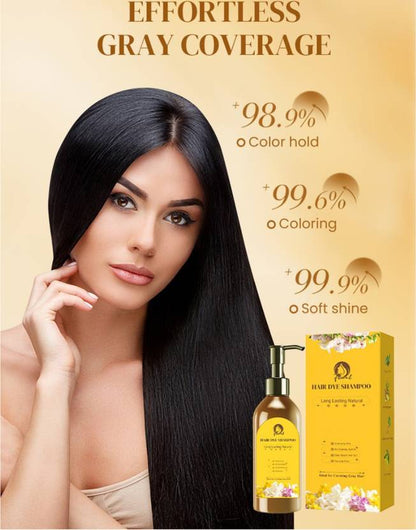 Pack of 2 5912 long-lasting natural hair dye shampoos showing bottles with shampoo and natural ingredients.