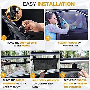 Universal fit magnetic car side window privacy sunshade curtain installed on vehicle window, providing sun protection and privacy.