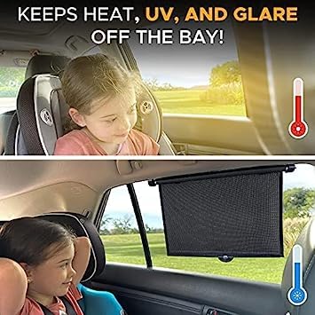 Universal fit magnetic car side window privacy sunshade curtain, provides sun protection and privacy for vehicle windows.
