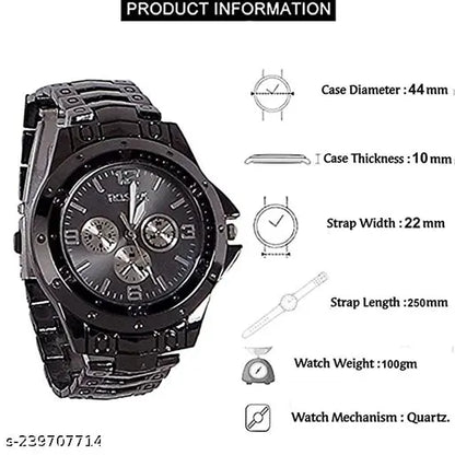 Men's luxury inspired black Arabic dial watch by 25960, featuring an elegant analog design and sleek black strap.