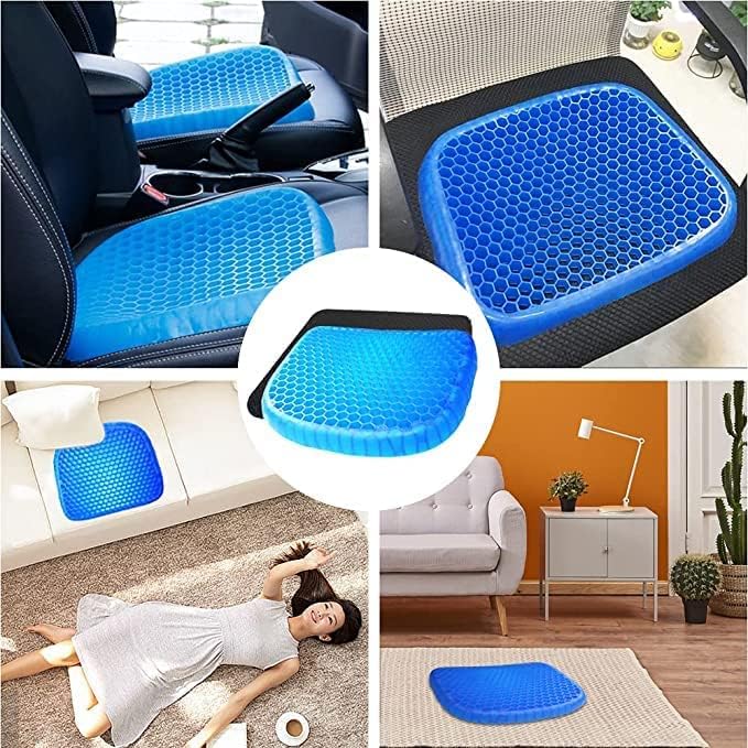 Ergonomic egg gel seat cushion with breathable cover, non-slip base, designed to relieve tailbone and sciatica pain on chairs.