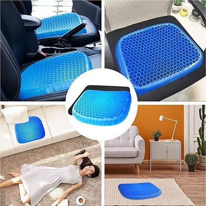 Ergonomic egg gel seat cushion with breathable cover, non-slip base, designed to relieve tailbone and sciatica pain on chairs.