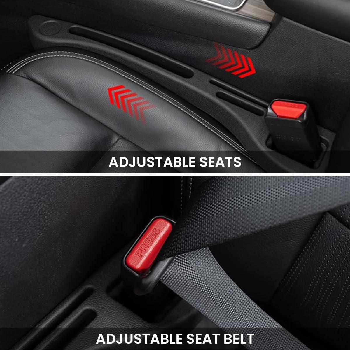 EVA car seat gap filler and organizer in black, designed to prevent items from falling between car seats and keep the area tidy.