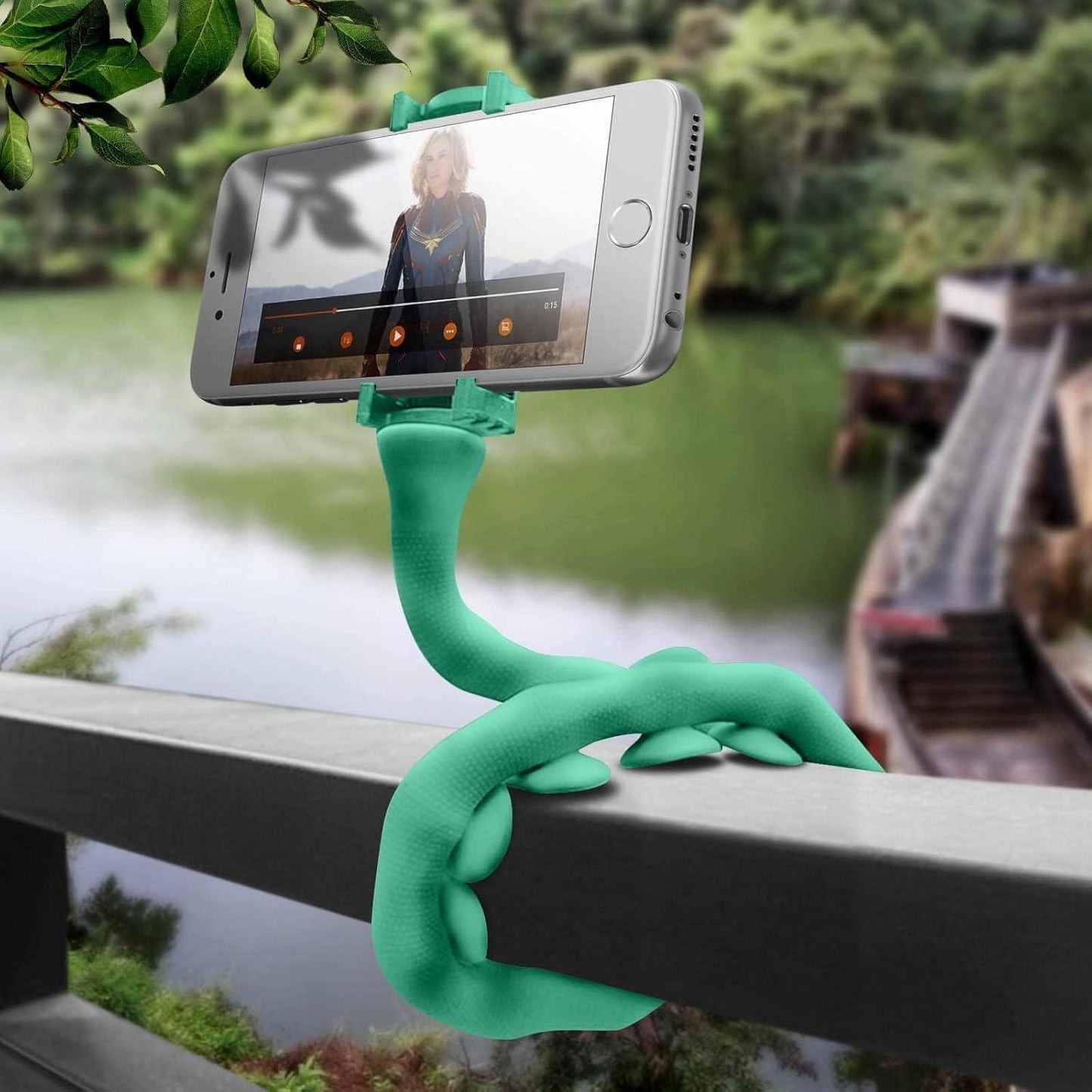 Cute caterpillar-shaped flexible mobile phone holder in vibrant colors, designed for easy mounting and adjustable support.