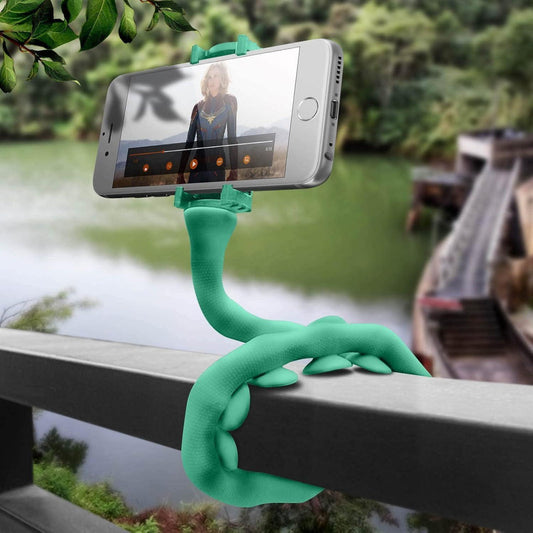 Cute caterpillar-shaped flexible mobile phone holder in vibrant colors, designed for easy mounting and adjustable support.