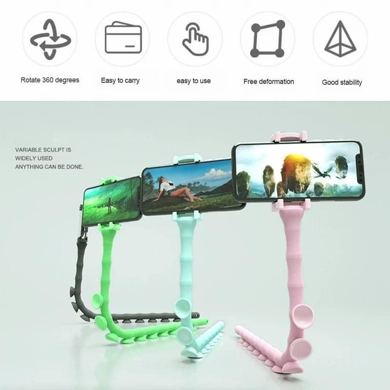Cute caterpillar-shaped flexible mobile phone holder from 13162, featuring colorful, bendable design for easy phone mounting.