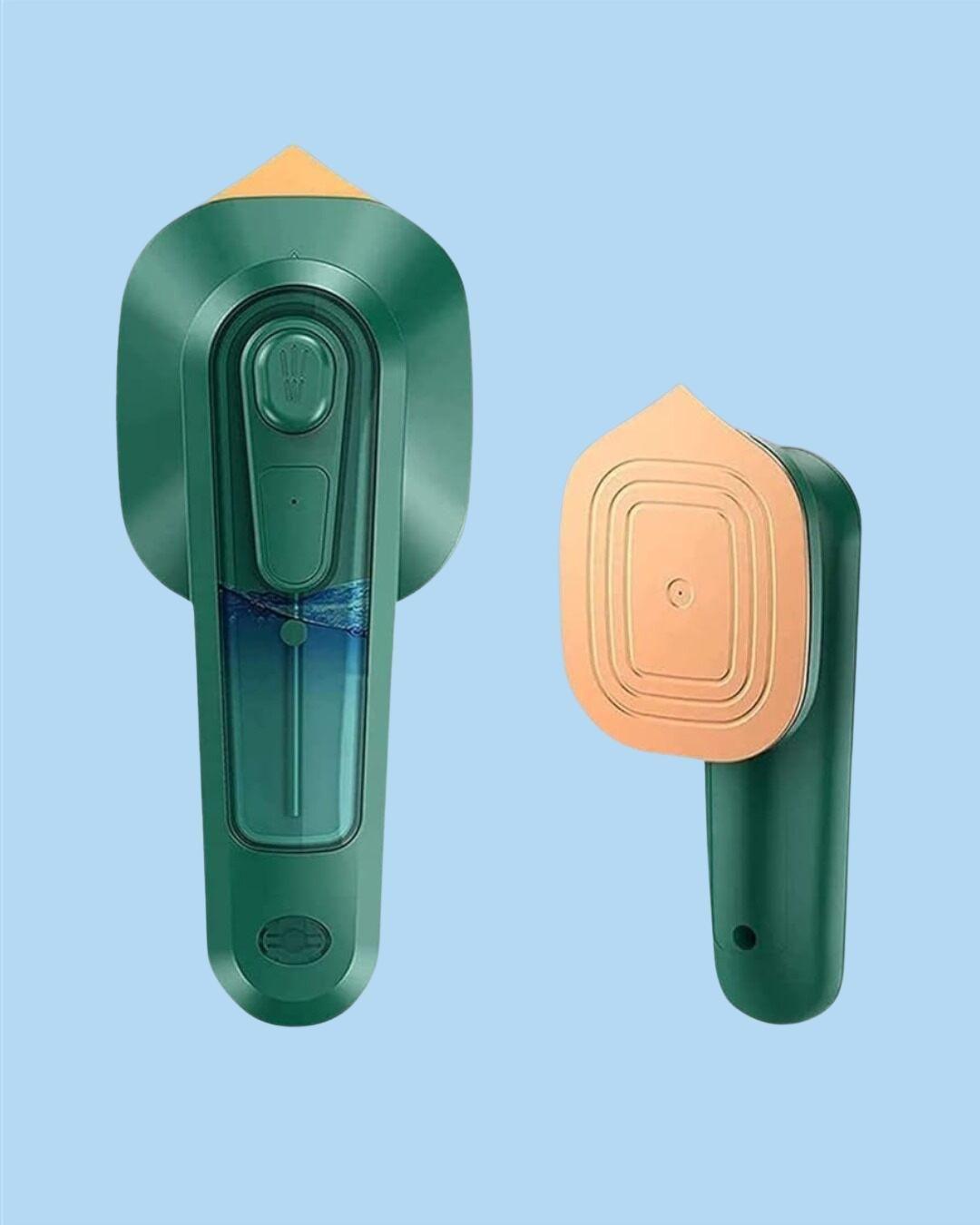 Portable handheld Iron-Travel Steamer for clothes by 18057, showing the compact iron with steam function and ergonomic handle.