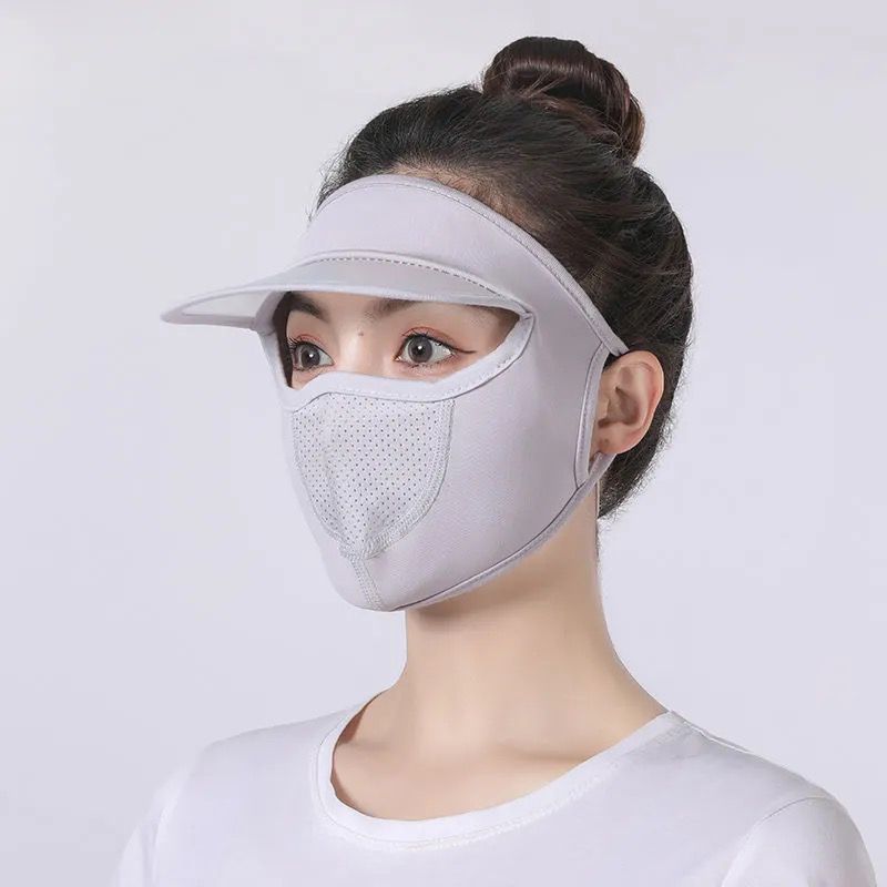 Ice silk face mask with brim and UV protection visor, cloth face mask by 22123, designed for sun protection and face coverage.
