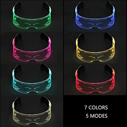 Women's LED glasses with 7 colors and 5 light modes, rectangular retro luminous sunglasses for Halloween and party cosplay.