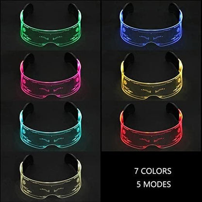 Women's LED glasses with 7 colors and 5 light modes, rectangular retro luminous sunglasses for Halloween and party cosplay.