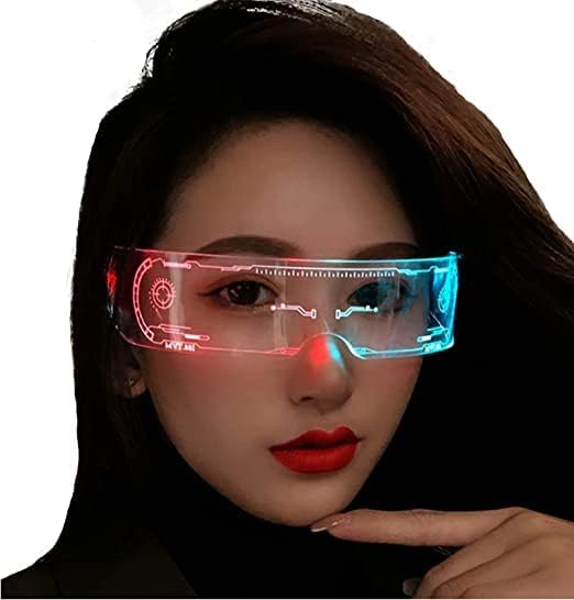Women's LED glasses with 7 color options and 5 light modes, retro rectangular luminous sunglasses for Halloween and parties.