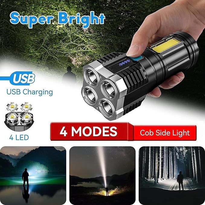 22927 4-in-1 LED rechargeable torch light with 3W beam, 4 modes, and long-distance focus for outdoor and indoor use