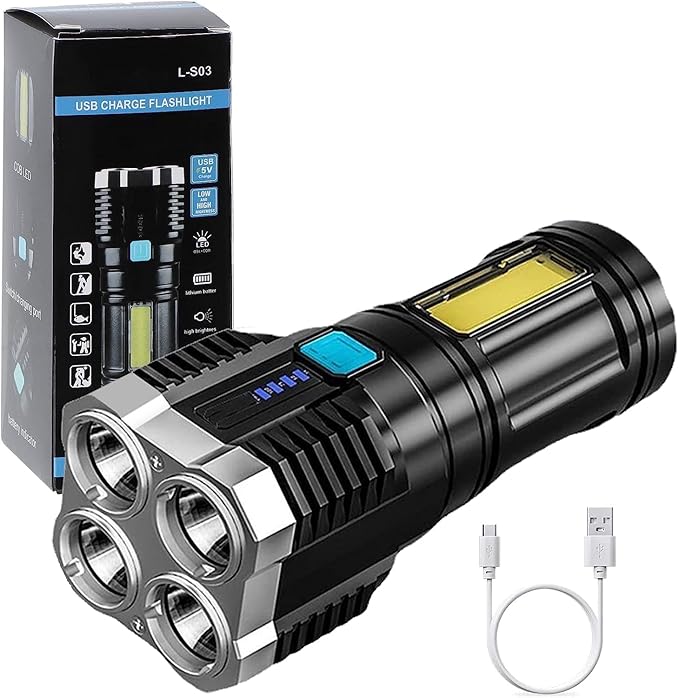 22927 4-in-1 LED rechargeable torch light with 3W beam, multiple modes, suitable for outdoor, indoor, hiking, and walking.