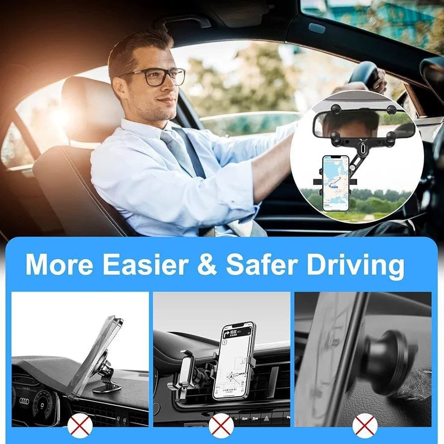 2024 upgraded universal car rear view mirror phone mount by 22927, rotatable mobile holder for secure in-car use