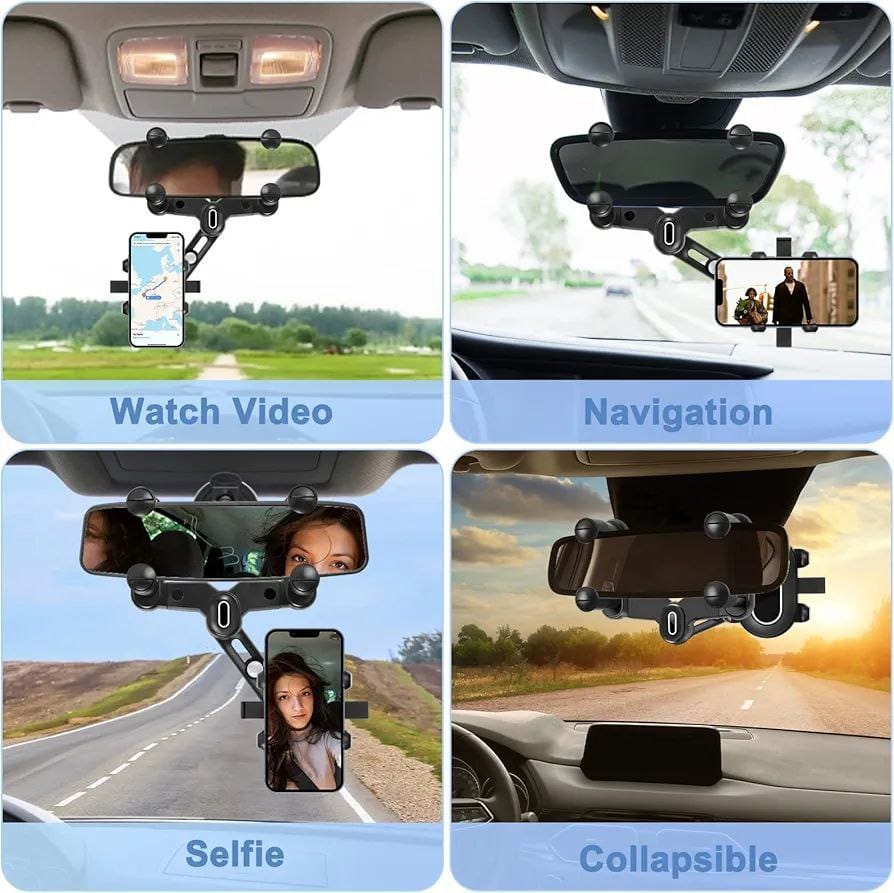 22927 car rear view mirror phone mount, adjustable and rotatable universal holder for mobile devices in vehicles.