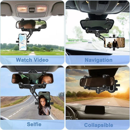 22927 car rear view mirror phone mount, adjustable and rotatable universal holder for mobile devices in vehicles.