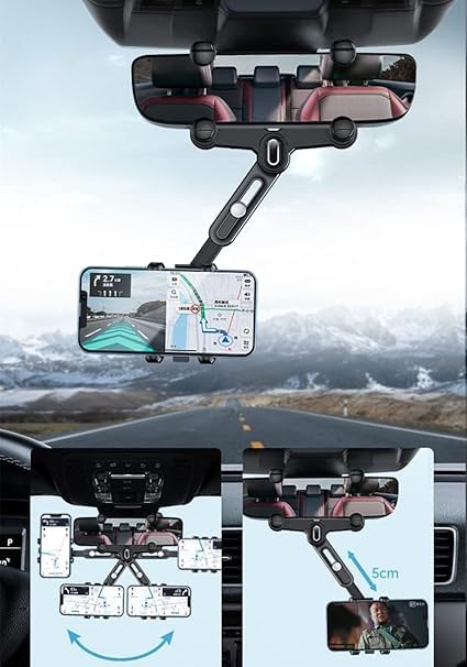 22927 car rear view mirror phone mount, universal rotatable holder for smartphones, compatible with 2024 vehicle models