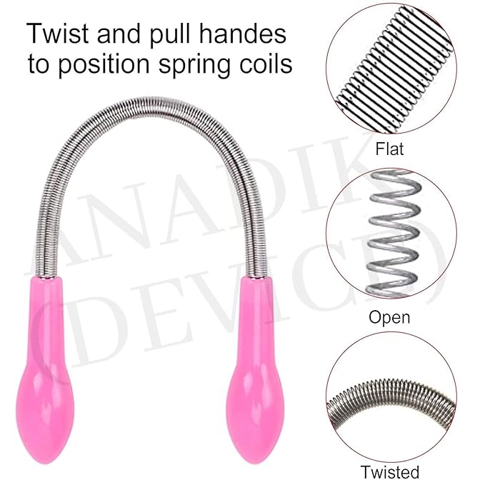 Two facial hair spring remover sticks for women, lightweight threading beauty tools for precise hair removal.