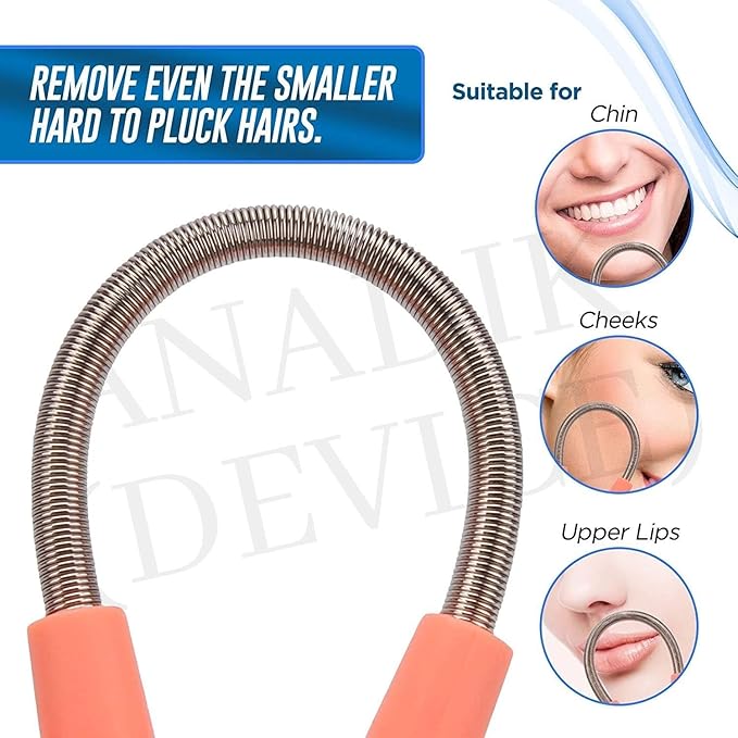 Two facial hair spring remover sticks for women, threading beauty tools for precise hair removal, shown in close-up.