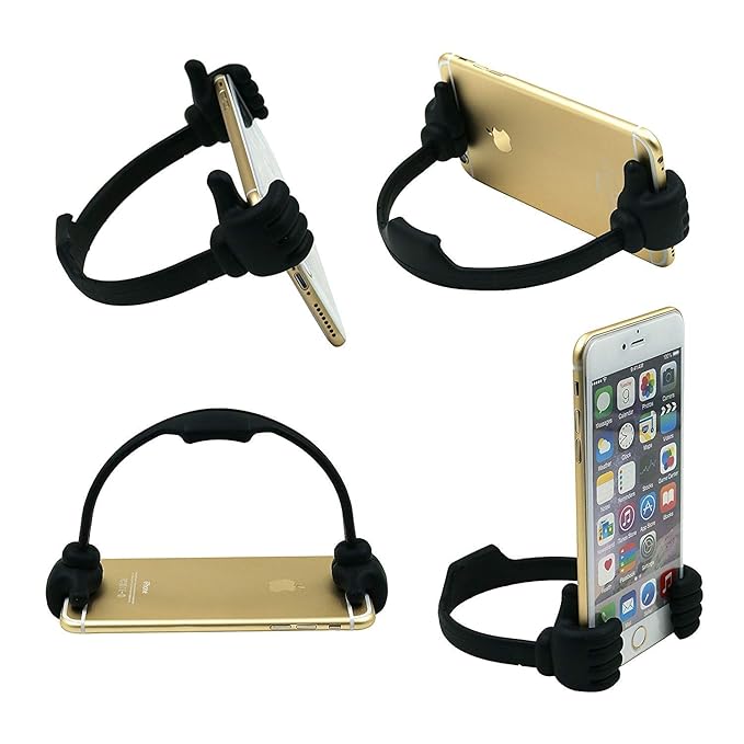 Universal flexible stand for smartphones and tablets, adjustable thumb holder and mobile mount, ideal for hands-free use.