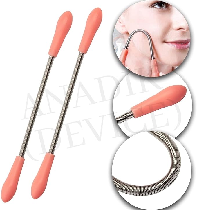 Two facial hair spring remover sticks for women, threading beauty tools for precise hair removal on the face.