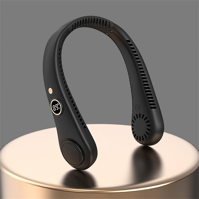 Mini portable air conditioning neck cooler by 4485 featuring bladeless design and USB rechargeable cooling ventilator for summer use.