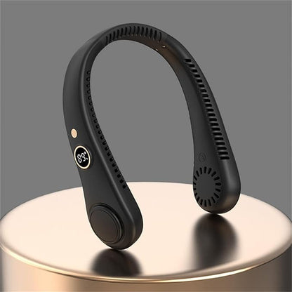Mini portable air conditioning neck cooler by 4485 featuring bladeless design and USB rechargeable cooling ventilator for summer use.