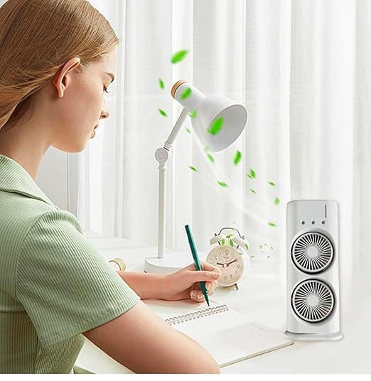 Mini desk fan with mist spray, USB rechargeable, portable cooling fan for office and travel by 4485, showing the fan with mist spray feature.
