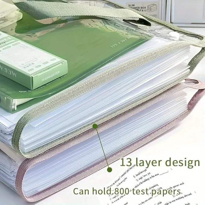 18049 expanding file organizer with handle, 13-pocket document storage rack with labels for office or home organization.