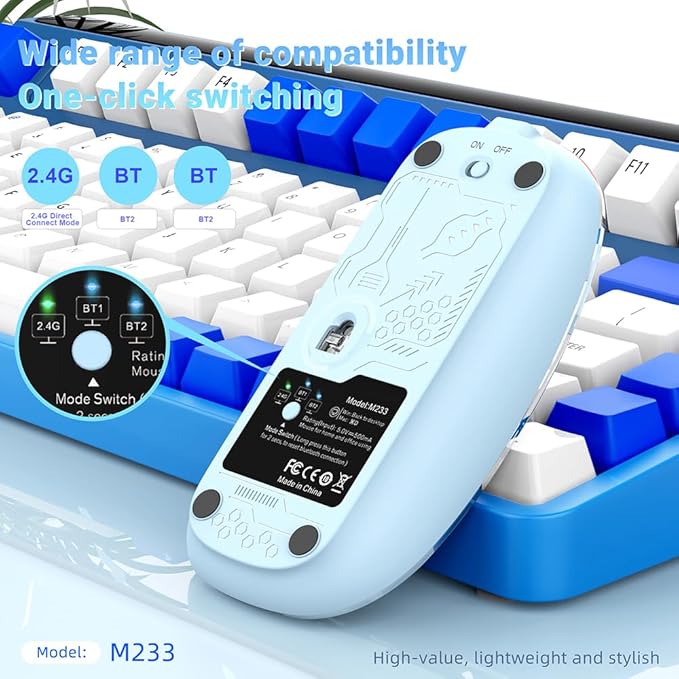 Transparent rechargeable computer mouse with adjustable speed, silent switch, Type-C port, and one-key functionality by 18049.