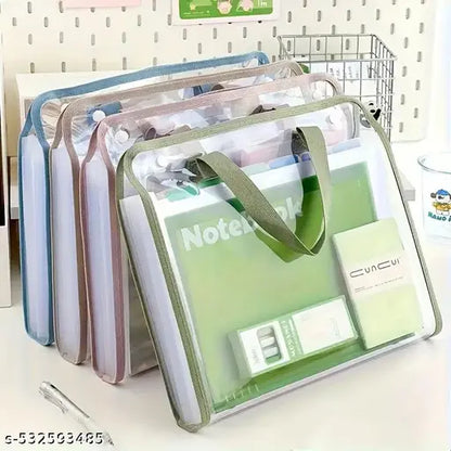 Plastic file organizer with handle and 13 expanding pockets for documents, labeled for office file storage and organization.