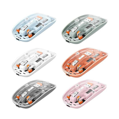 Transparent rechargeable computer mouse by 18049 with adjustable moving speed, silent switch, Type-C connection, suitable for desktop use.