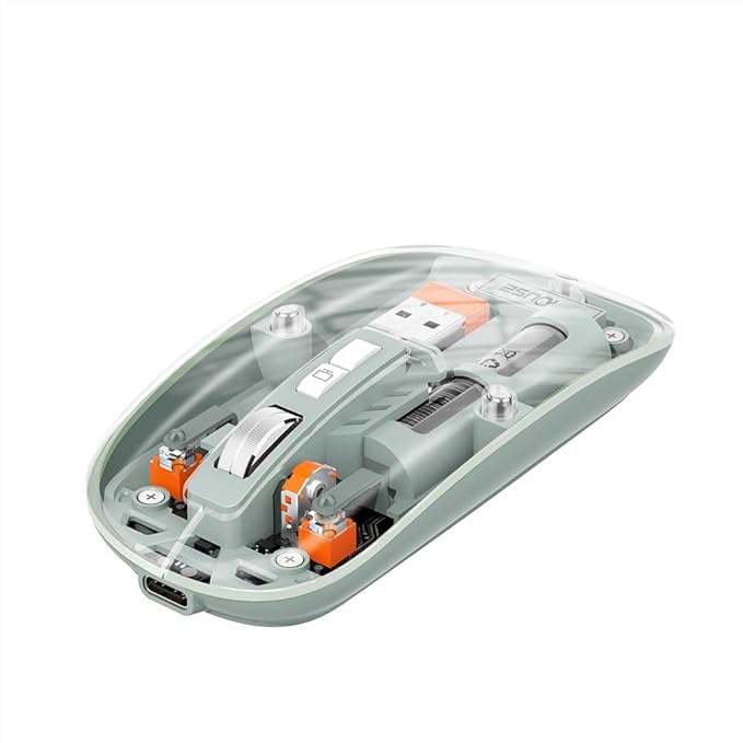 Transparent rechargeable computer mouse with adjustable speed, silent switch, Type-C port, and one-key control, brand 18049.