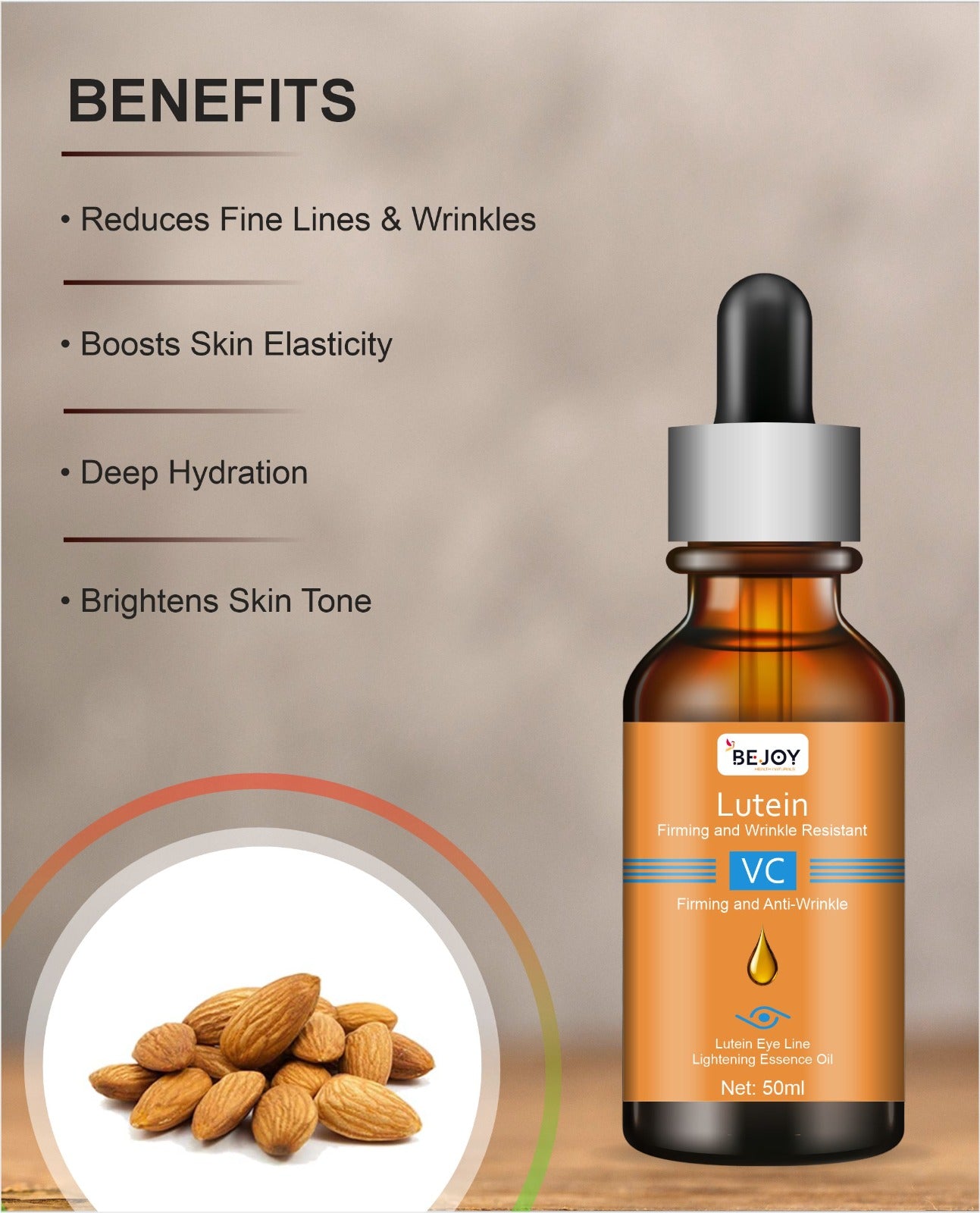 Lutein Firming and Anti-Wrinkle Cream by 16182, 50ML, showing the cream jar with smooth, youthful skin.