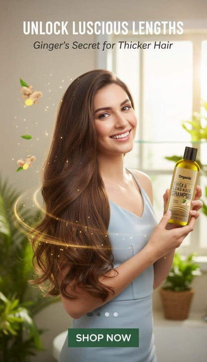 Two 100 ml bottles of 18058 Ginger Extract Shampoo showing the shampoo bottles with ginger root imagery.